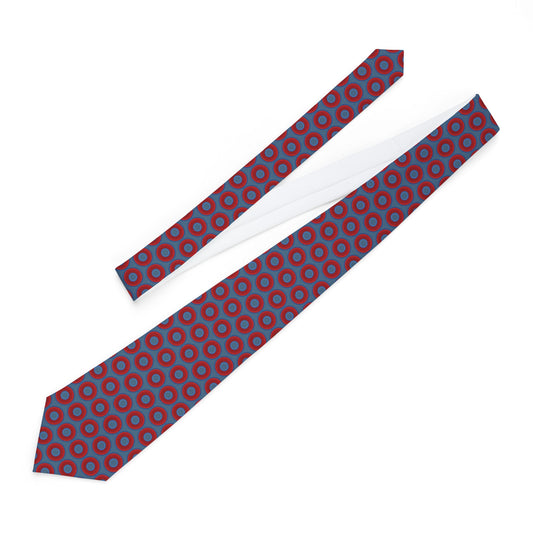 The Lumpy Necktie - vivid red donut print w/steel blue background