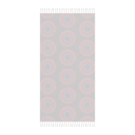 Oversized Lumpy Beach Towel - vivid red donuts w/dark red background