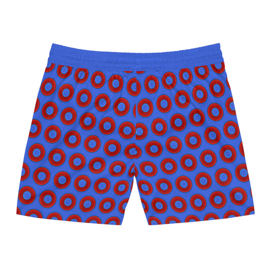 Men's Lumpy Swim Trunks - vivid red donut print w/royal blue background