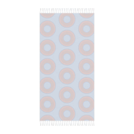 Oversized Lumpy Beach Towel - vivid red donuts w/light blue background