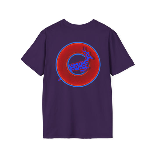 Classic Donut Tee - Unisex Soft-Style - "Out of Control Donut" - vivid red donut - variant 2 "jumping on through"