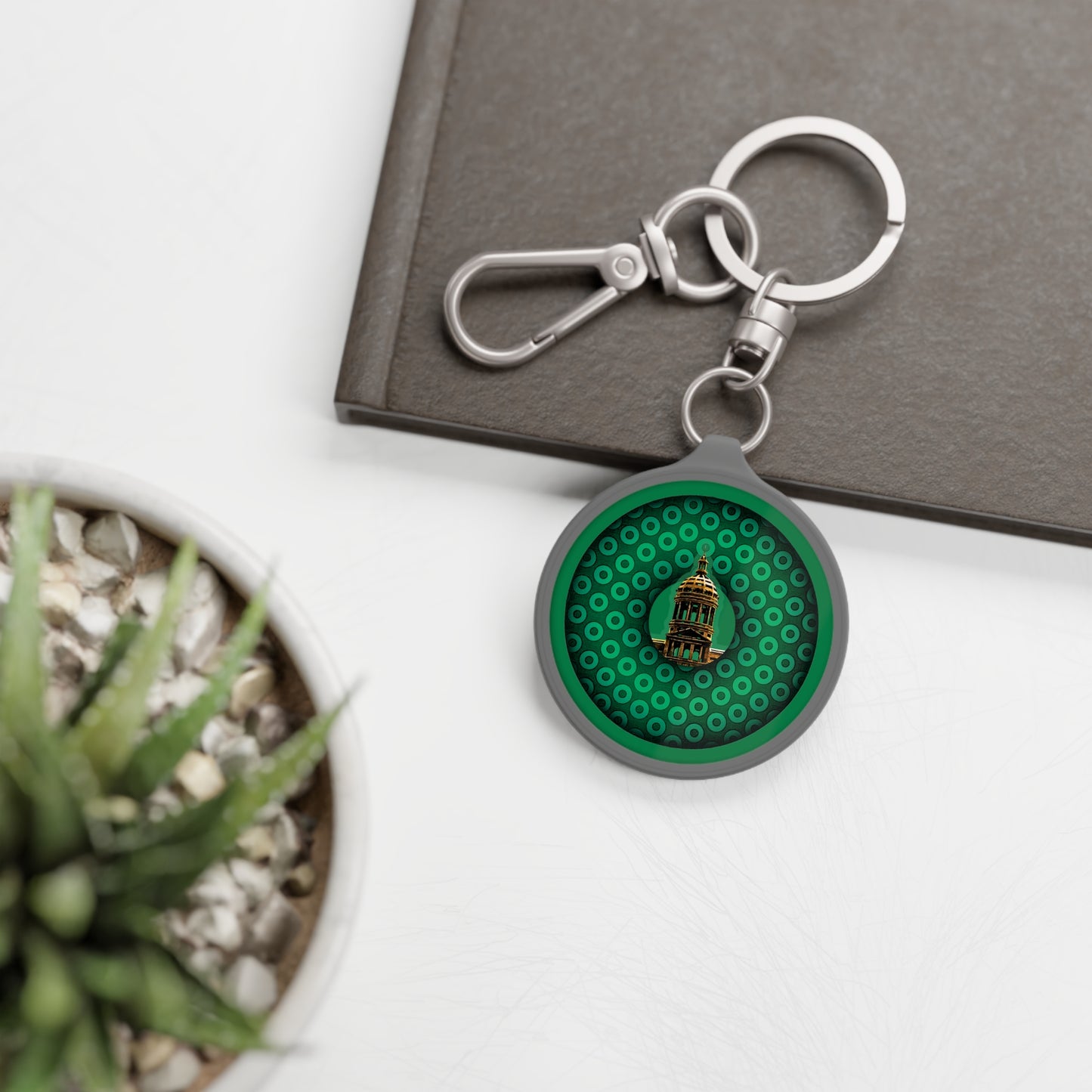 Lumpy Donut Keychain - "Save the Mondegreen City Hall Clock Tower" - series 1.0 - variant 1 - green paradoxical donut