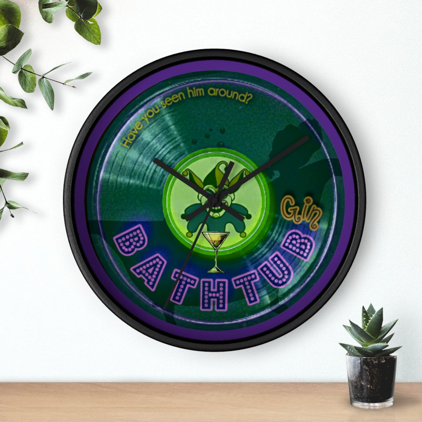 Lumpy Wall Clock - "The Joker's Personal Donut Clocks" - variant 1 ambassador edition green vivid donut w/purple background