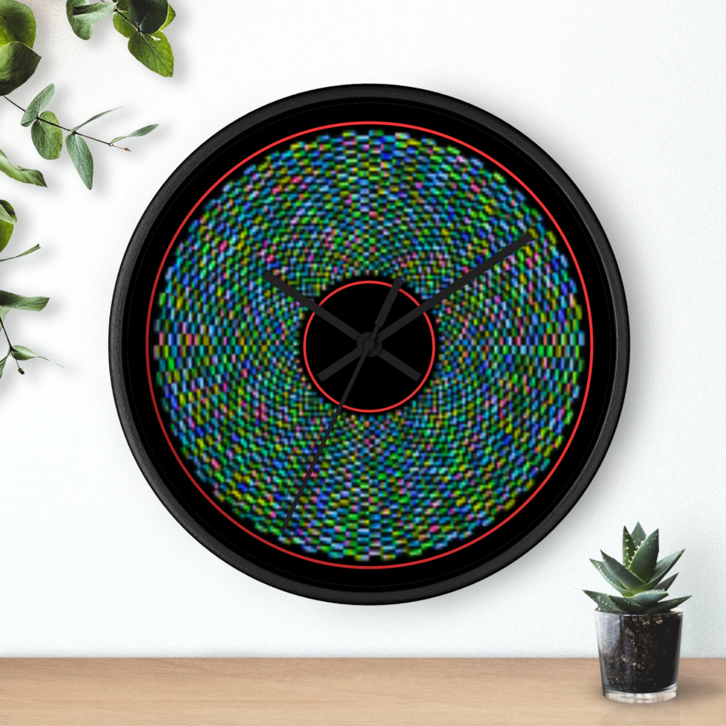 Lumpy Wall Clock - "Pixilated Donut" - variant 2 - wide outlined donut w/black background