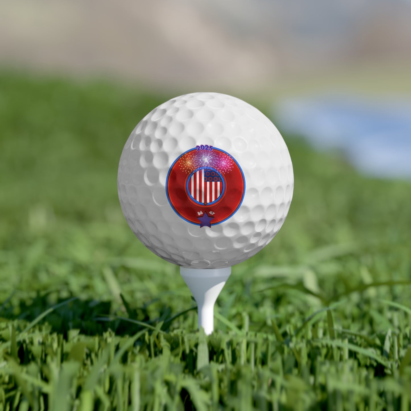Lumpy Donut Golf Balls - 6-pack - "One Indivisible Donut" - vivid red/blue donut - variant 3 w/fireworks