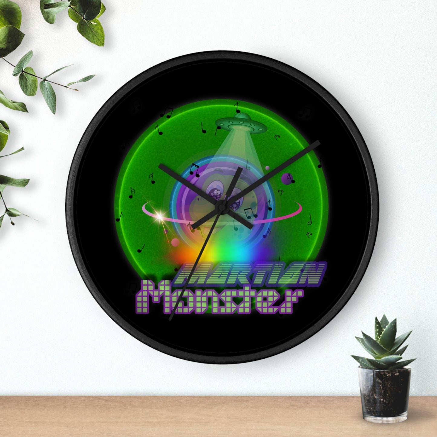 Lumpy Wall Clock - "My Phavorite Martian Donut Clock" - green vivid donut w/black background
