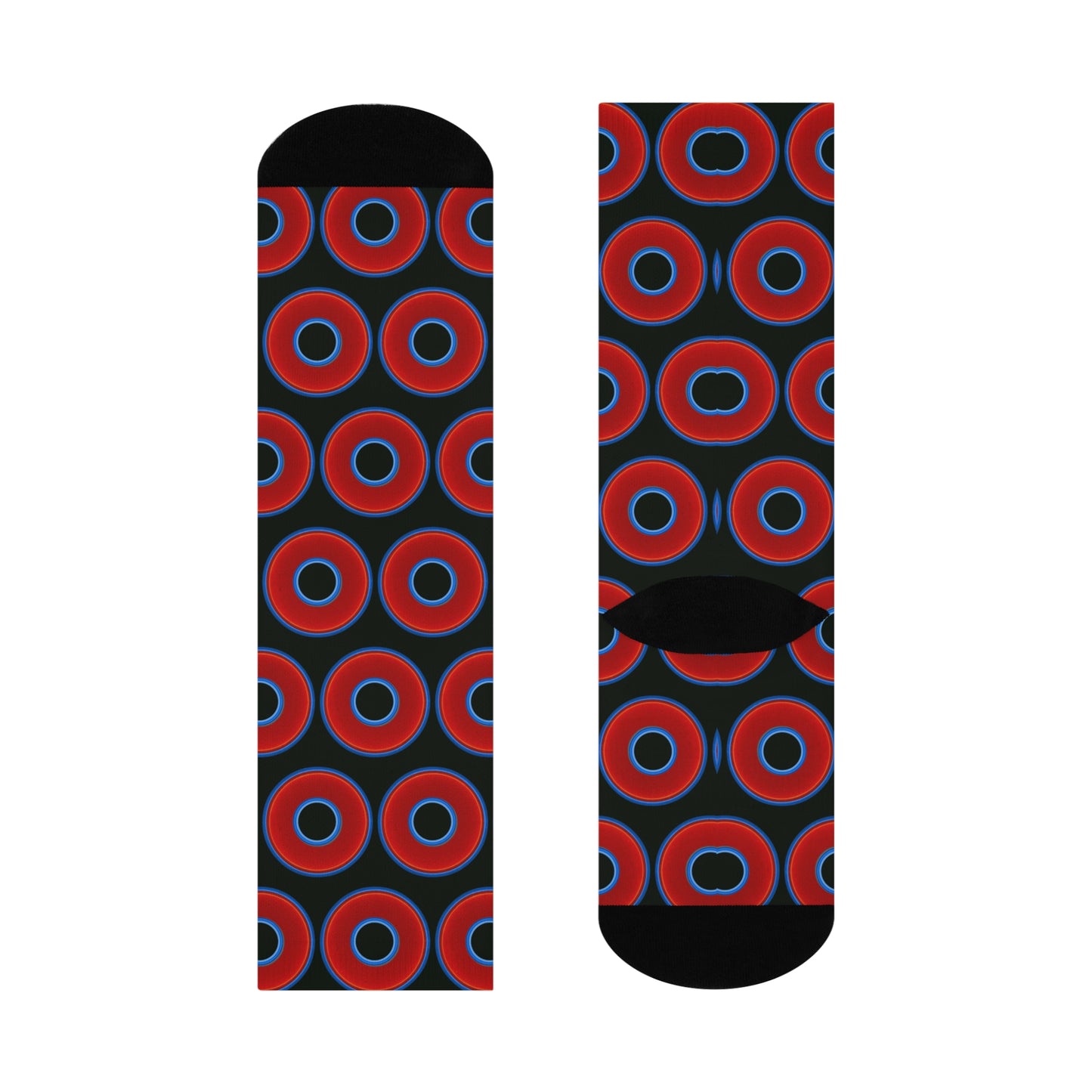 Lumpy Sox - cushioned crew - vivid red donut print w/midnight moss green background
