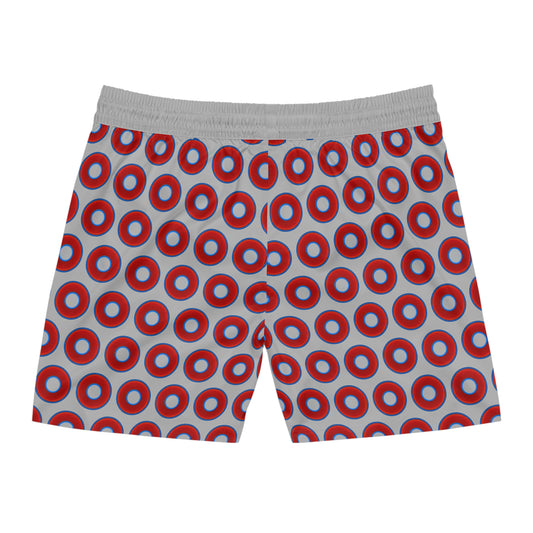 Men's Lumpy Swim Trunks - vivid red donut print w/light gray background