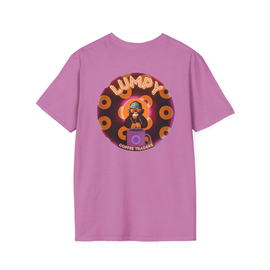 Coffee Traders Tee - Unisex Soft-Style - "Blastoff " - paradoxical donuts - variant 1 - mothership front/logo back