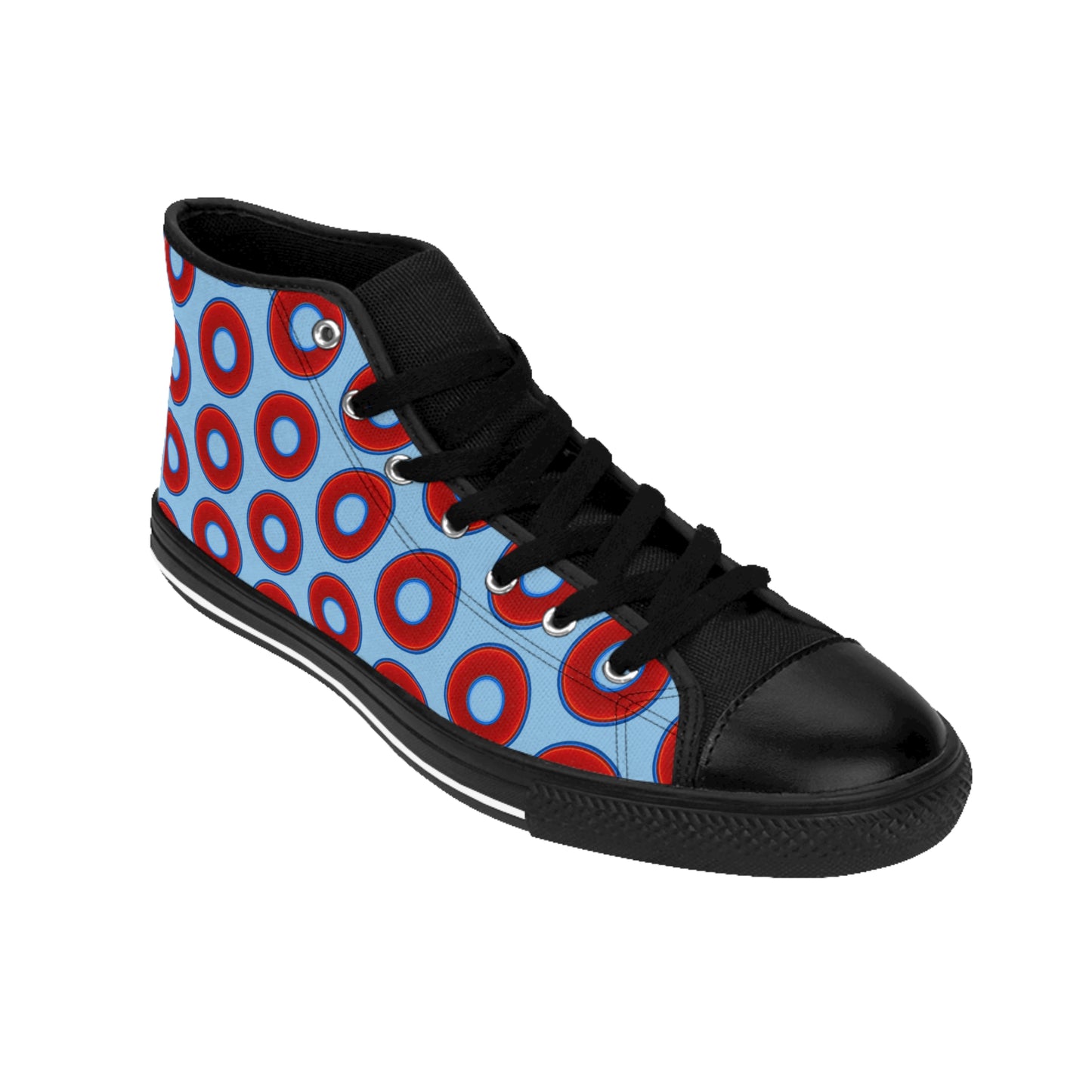 Men's Cushiony Convectors - High Tops - red vivid donuts w/sky blue background