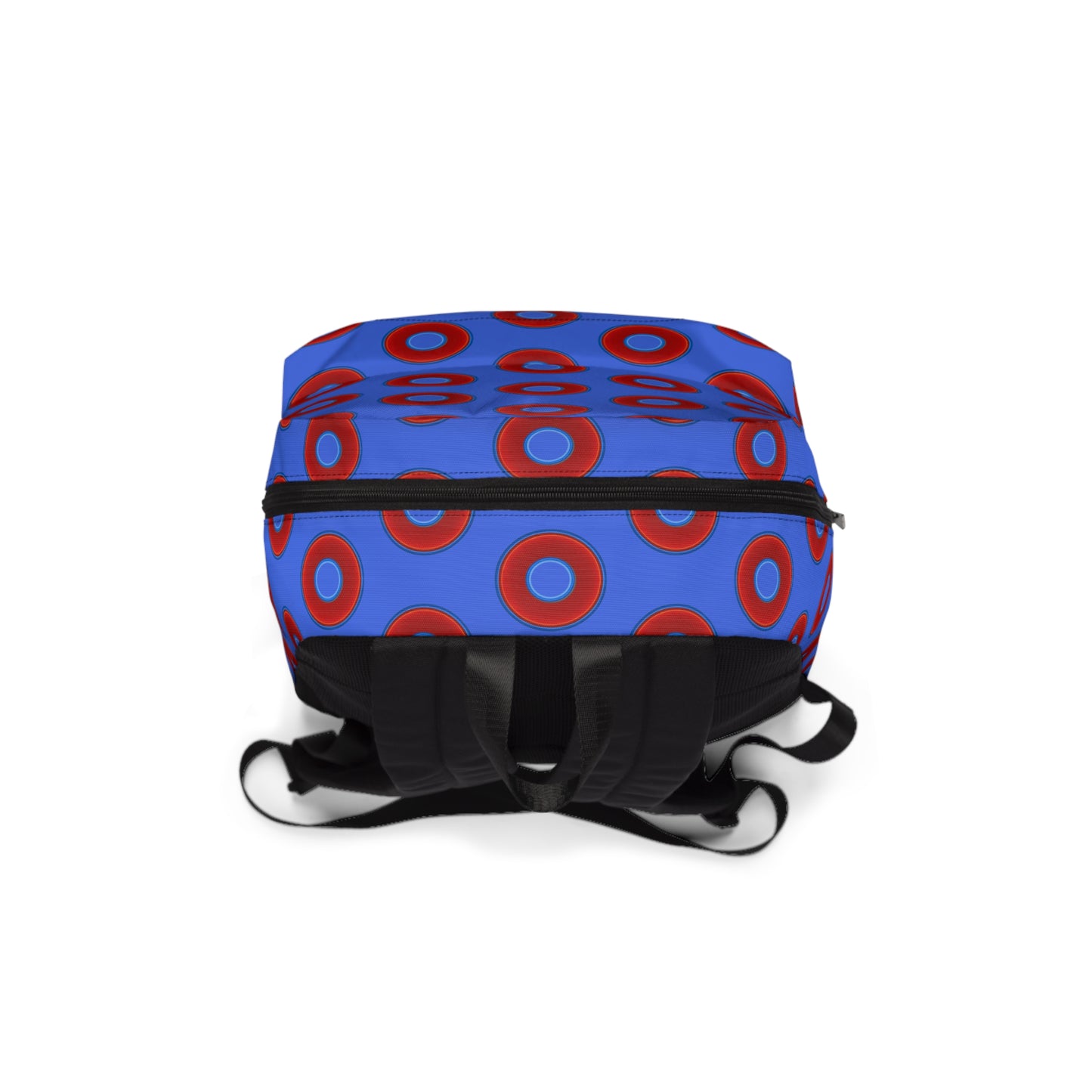 Donut Backpack - red vivid donuts w/royal blue background