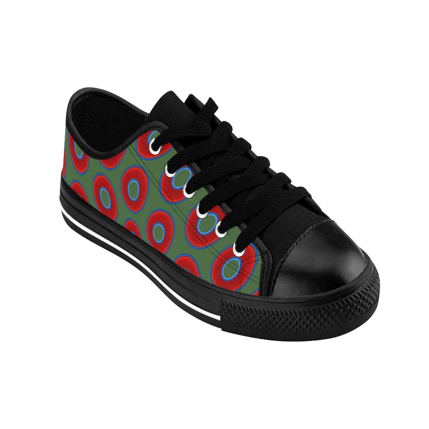 Men's Cushiony Convectors - Low Top - large red vivid donut print w/dark Fenway green background