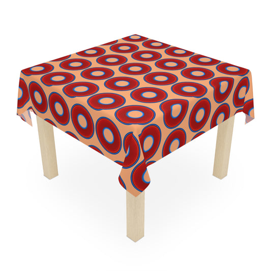Lumpy Tablecloth - 55.1" x 55.1" - vivid red donuts w/peach background