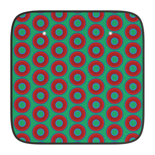 Automotive Donut Sun Shade - red vivid donuts w/jade green background