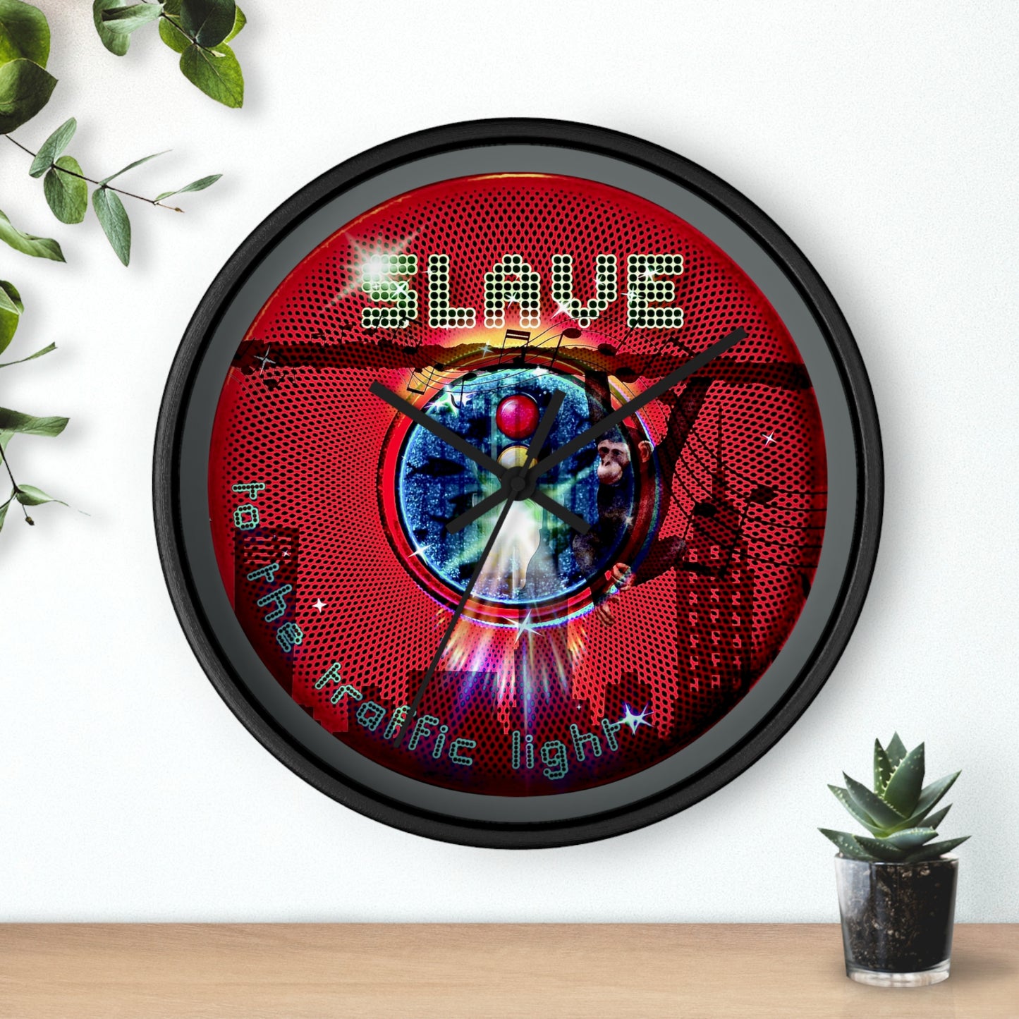 Lumpy Wall Clock - "Slave to this Donut" red phatty donut w/dark gray background