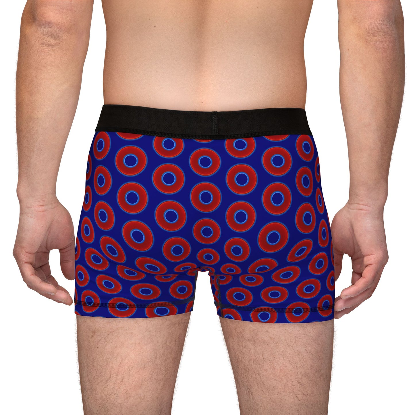 Men's Donut Boxers - red vivid donuts w/vivid navy blue background