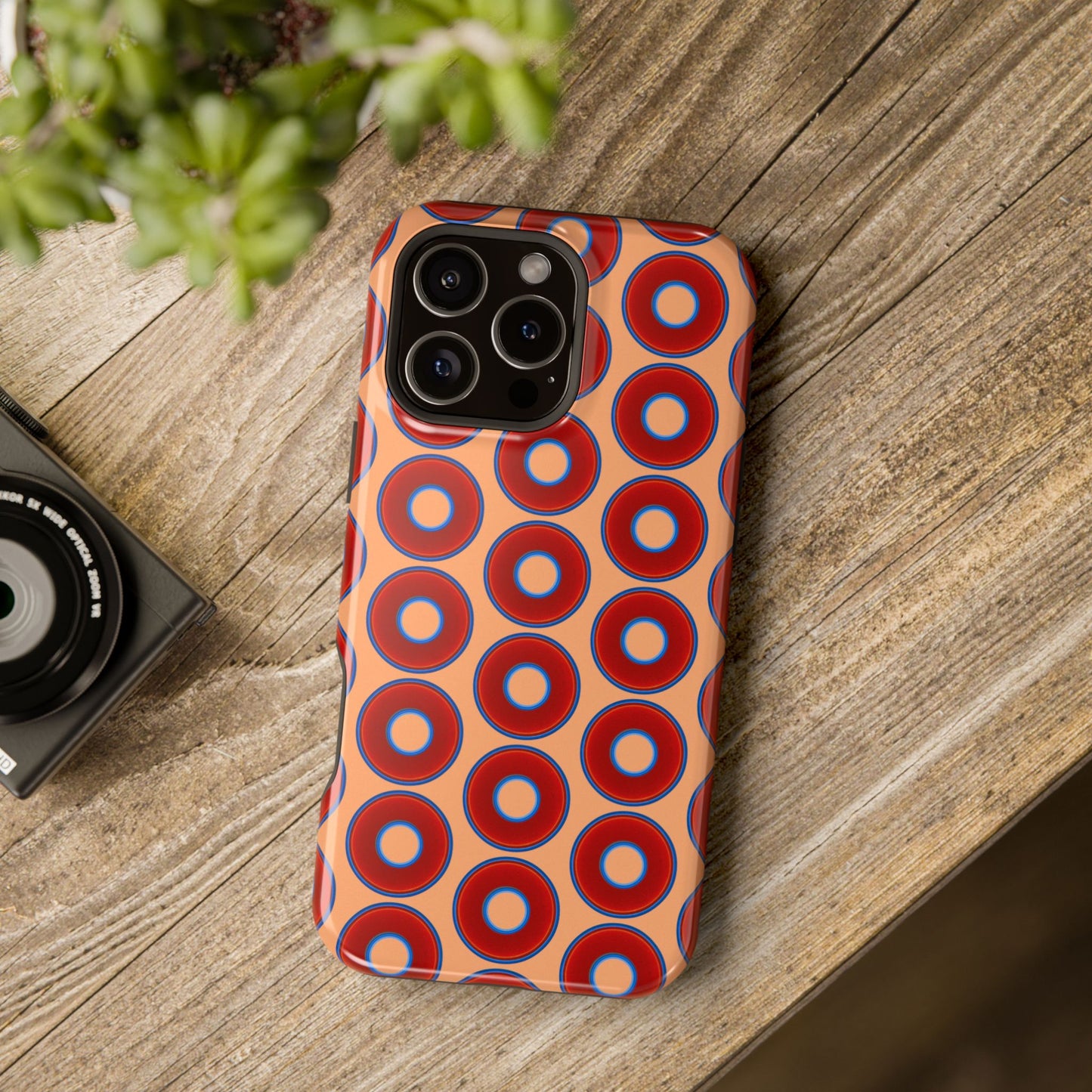 Magnetic Tough Donut Case - red vivid donut print w/peach background