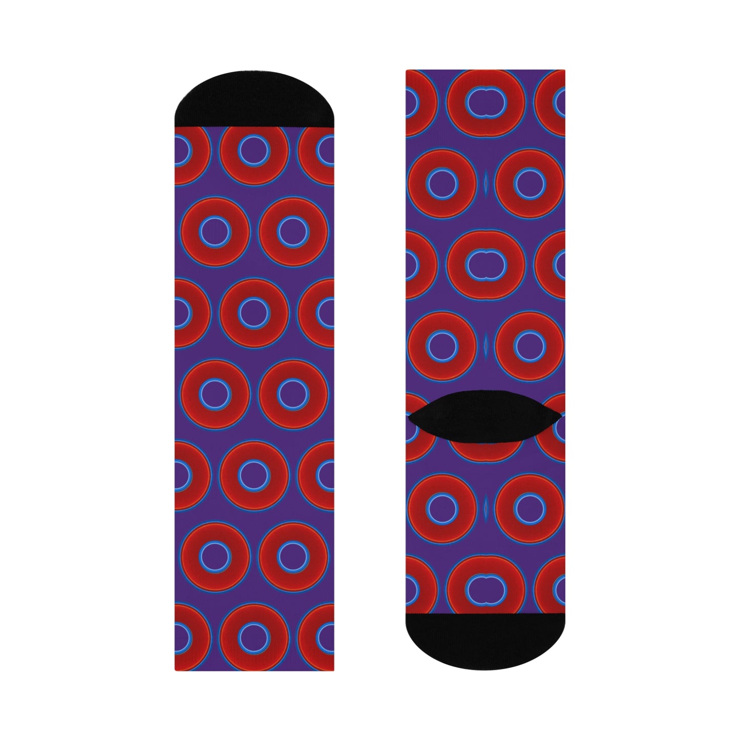 Lumpy Sox - cushioned crew - vivid red donut print w/purple background