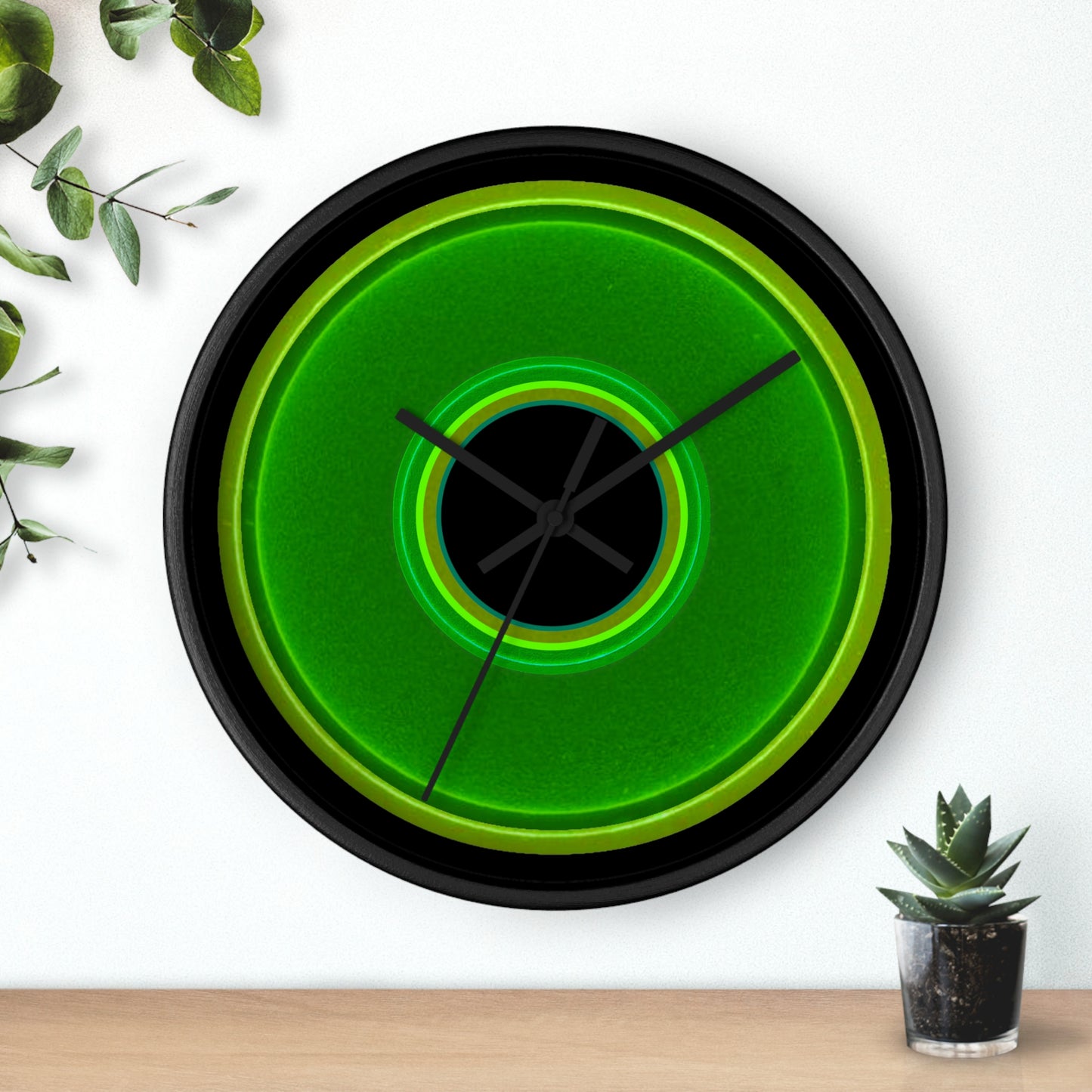 Lumpy Wall Clock - green vivid donut - variant 8 - w/black background
