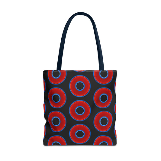 Lumpy Beach/Tote Bag - red vivid donuts w/black background