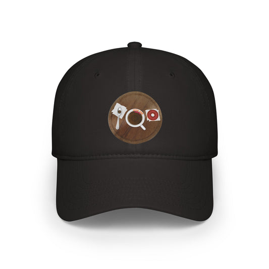 Lumpy Donut Baseball Cap - "Coffee w/my Donuts Cap" - wooden table donut w/