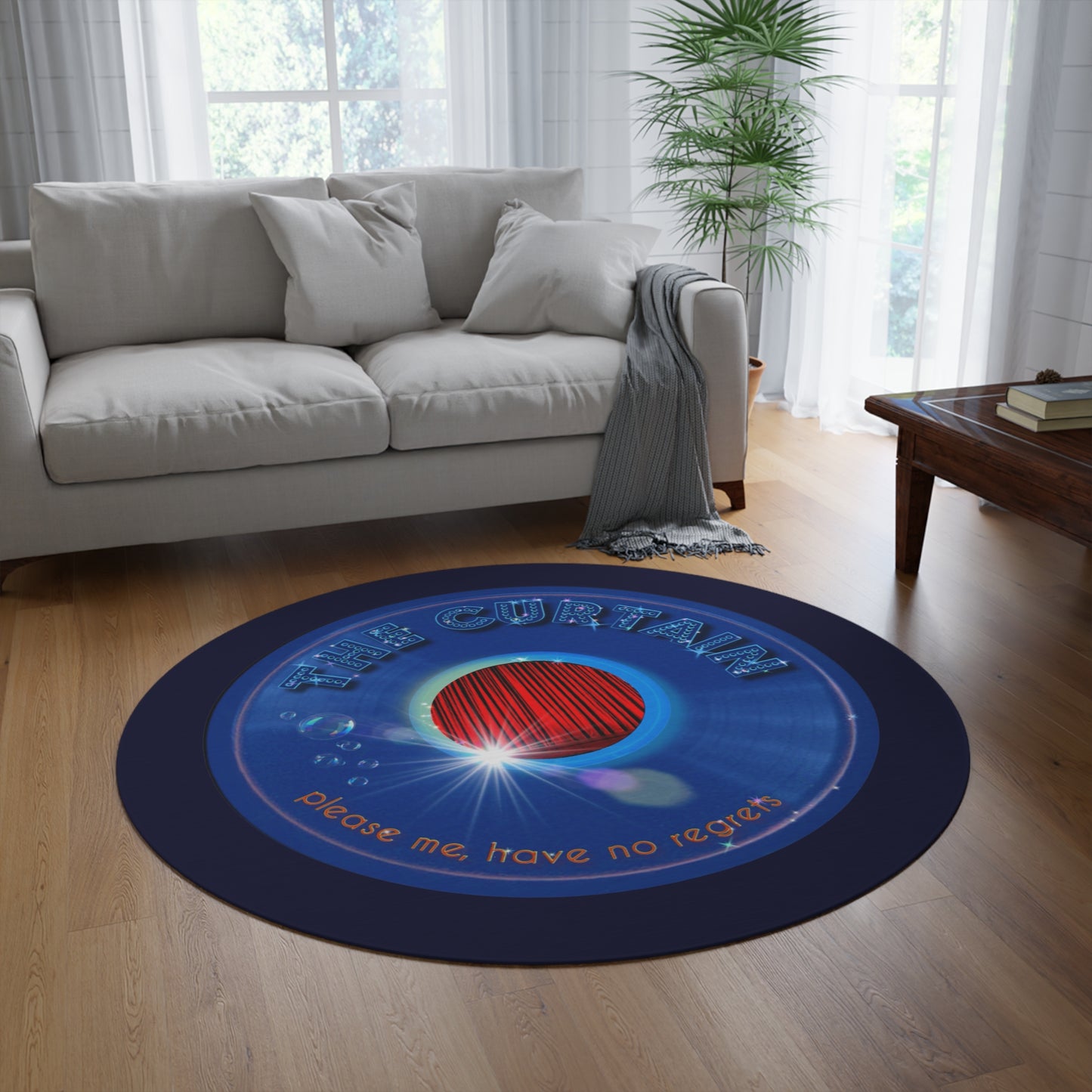 Round Room - 5 ft x 5 ft Lumpy Donut Rug - "The Official Donut Rug w/o" - vivid blue donut w/dark navy background - variant 1