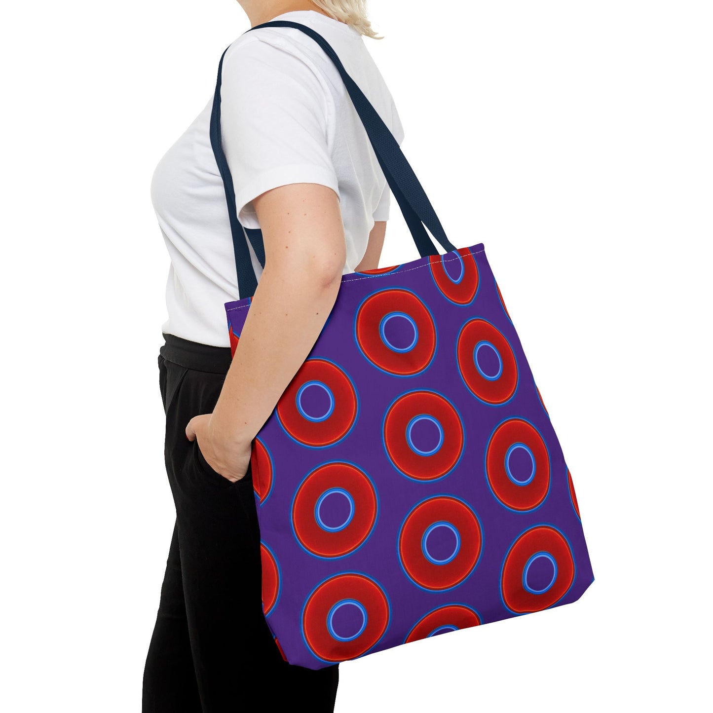 Lumpy Beach/Tote Bag - red vivid donuts w/dark purple background