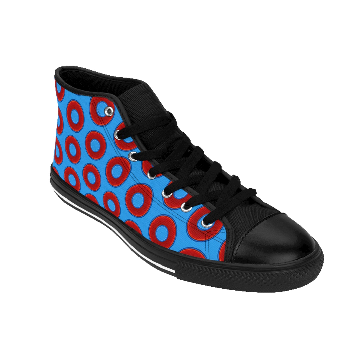 Men's Cushiony Convectors - High Tops - red vivid donuts w/sky royal blue background