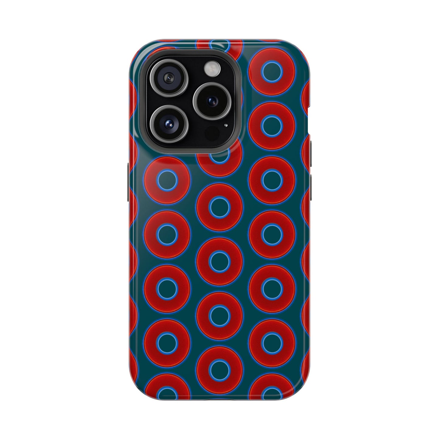 Magnetic Tough Donut Case - red vivid donut print w/midnight green background