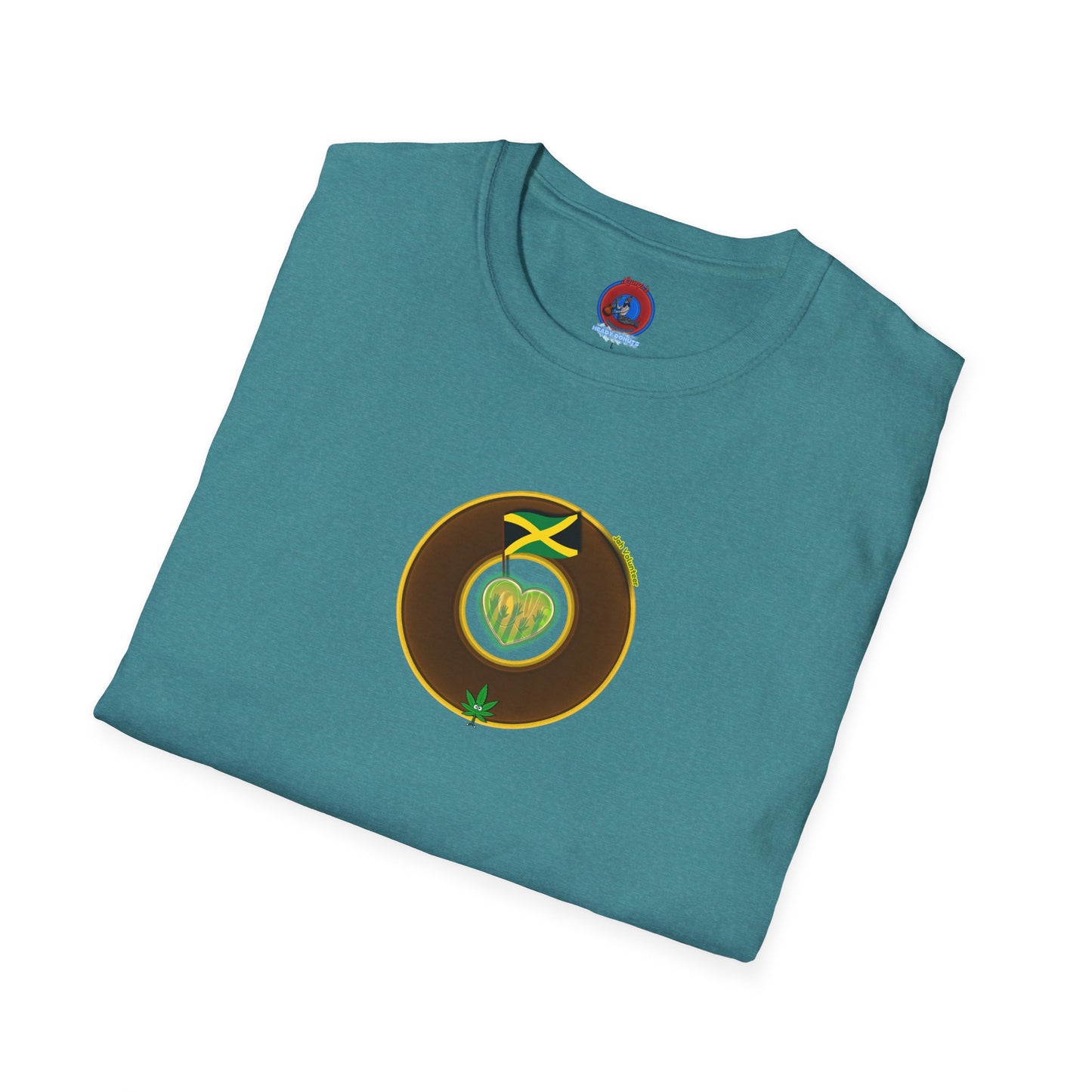 Classic Donut Tee - Unisex Soft-Style - "Jah Volunteers Protect Jah Love... and donuts!" - vivid brown/gold donut