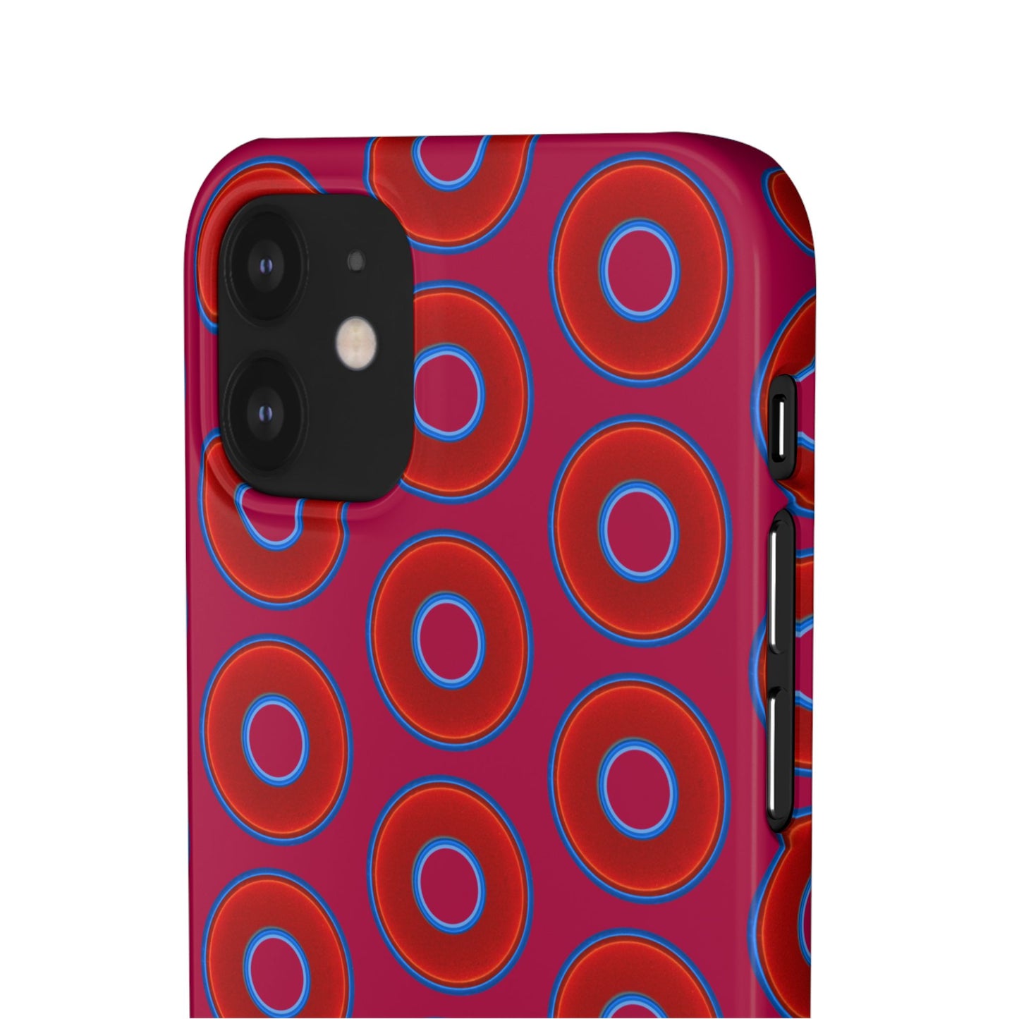 Lumpy Donut Snap Case - red vivid donut print w/dark magenta background