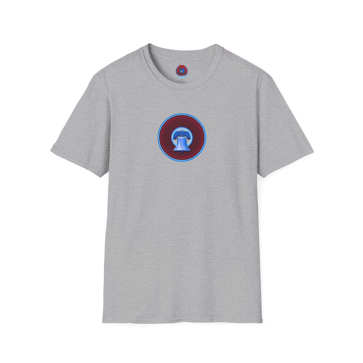 Classic Donut Tee - Unisex Soft-Style - "Brotherly Donuts Jawn" - vivid dark purple-red/light blue donut