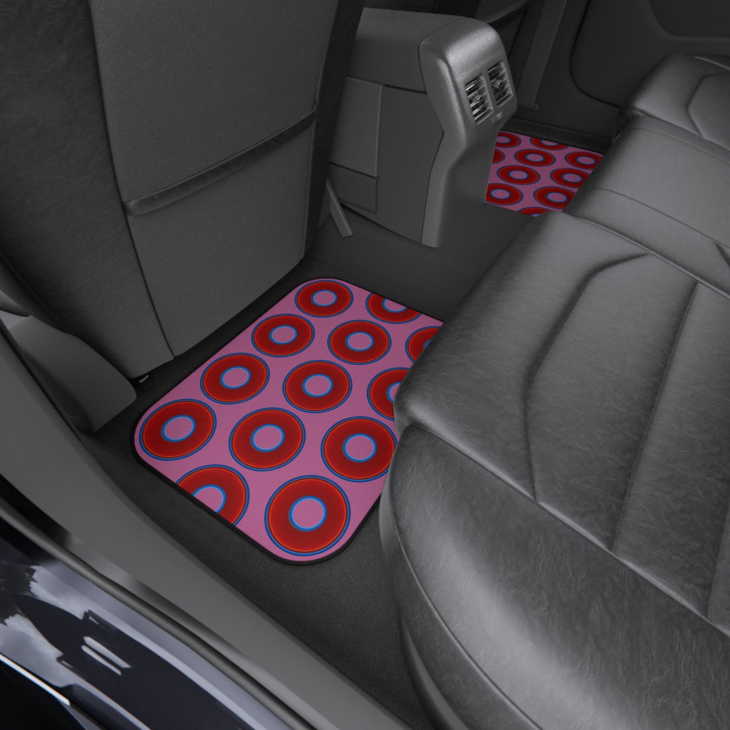 Contacted Car Mats - vivid donut print w/pink background