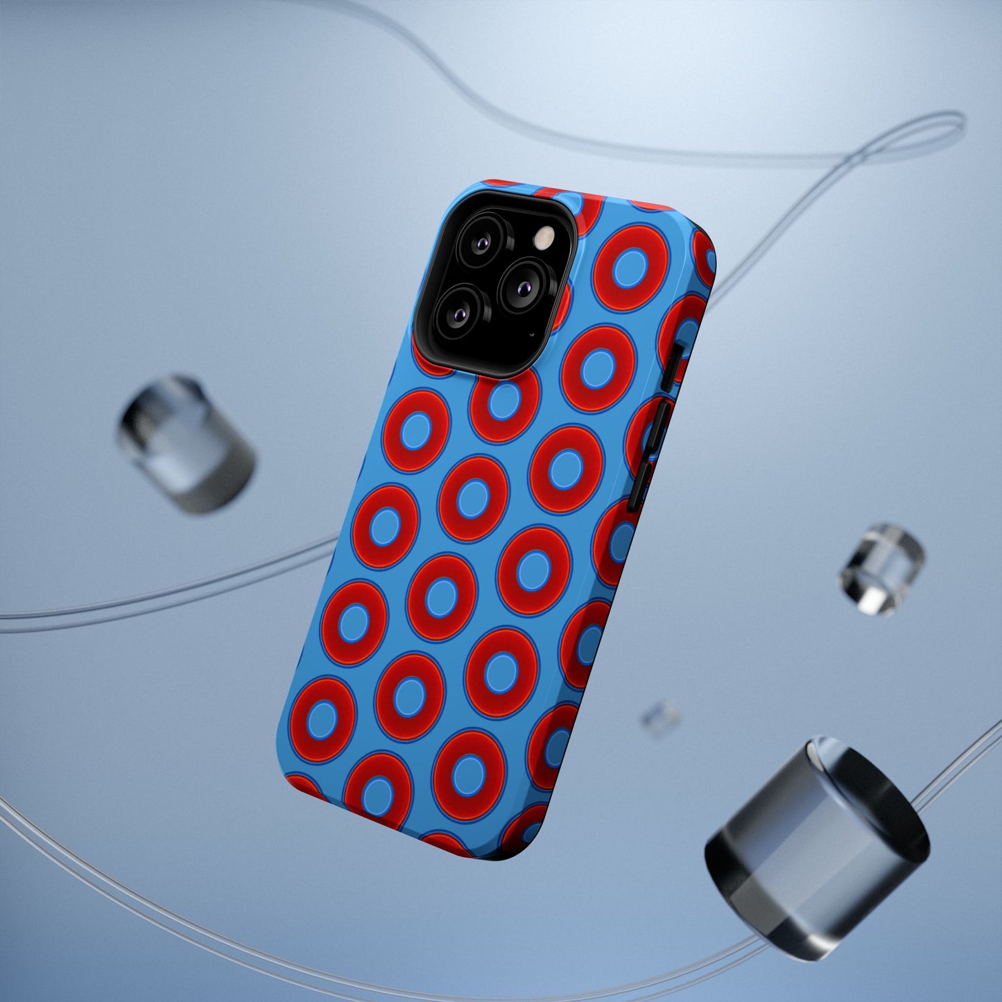 Impact-Resistant Lumpy Donut Case - red vivid donut print w/light steel blue background