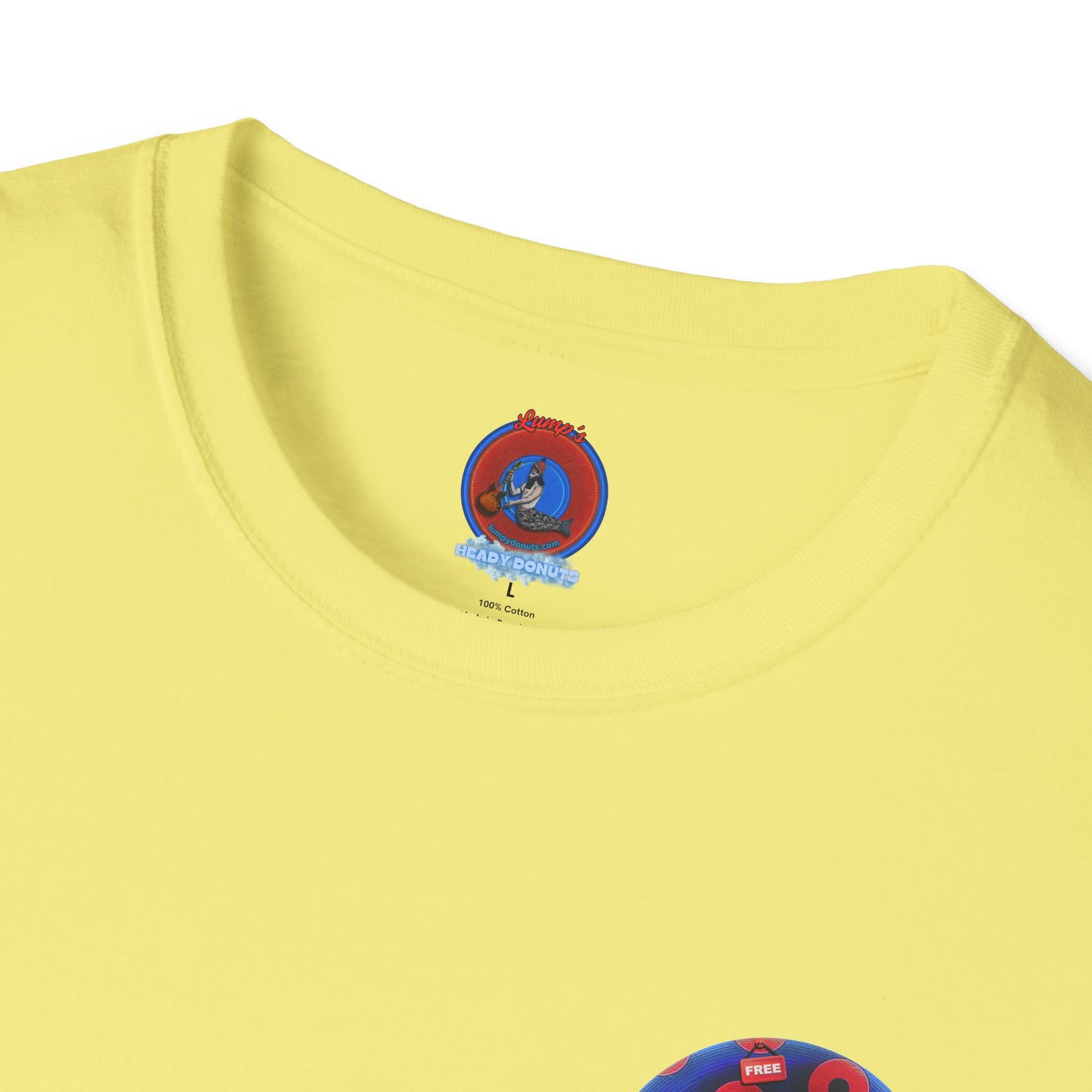 Classic Donut Tee - Unisex Soft-Style - "Donuts of Phreedom" - red/blue paradoxical blimpy donut