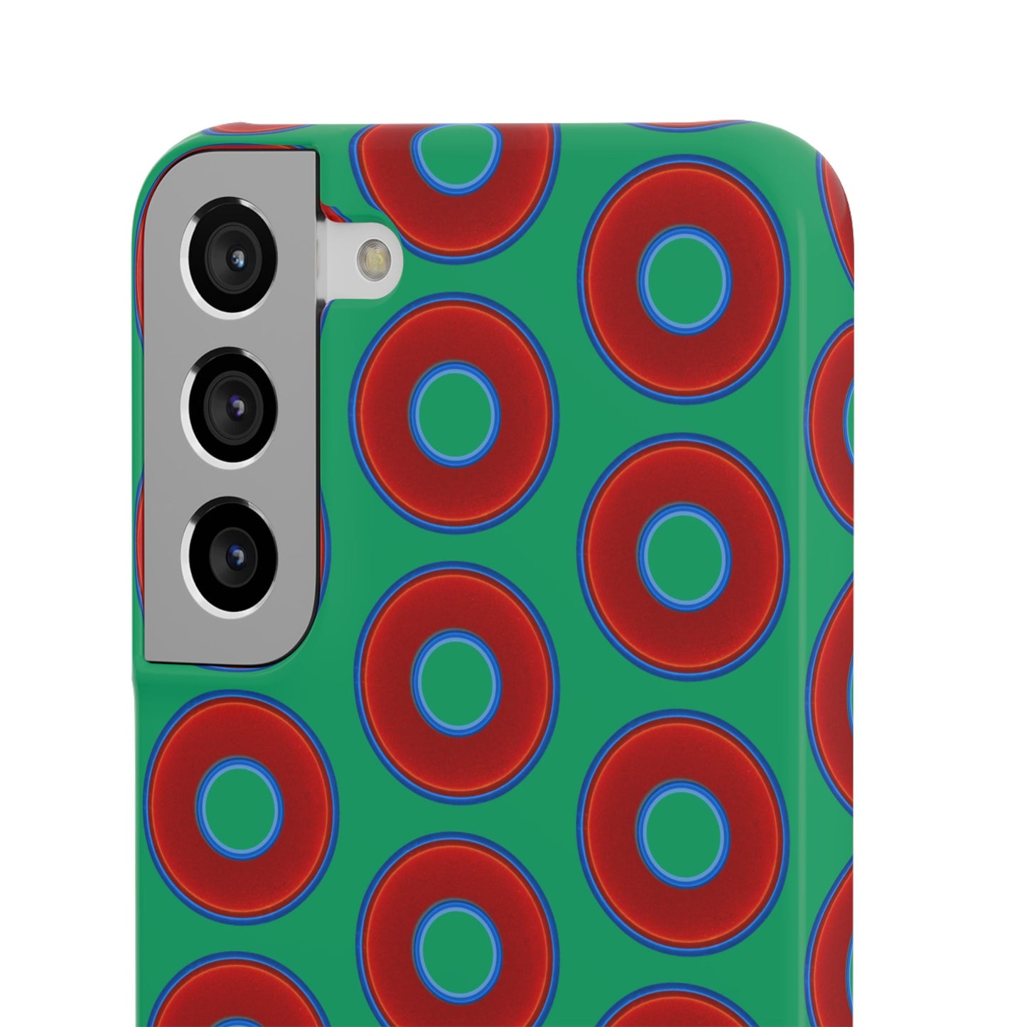 Lumpy Donut Snap Case - red vivid donut print w/jade green background