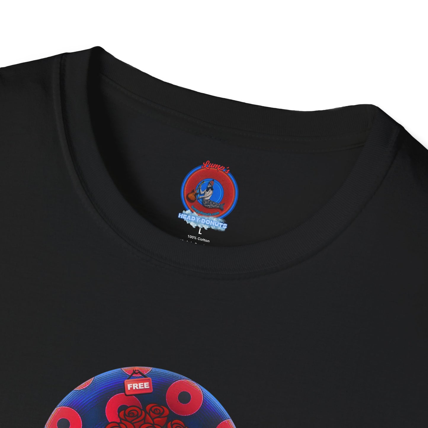 Classic Donut Tee - Unisex Soft-Style - "Donuts of Phreedom" - red/blue paradoxical blimpy donut