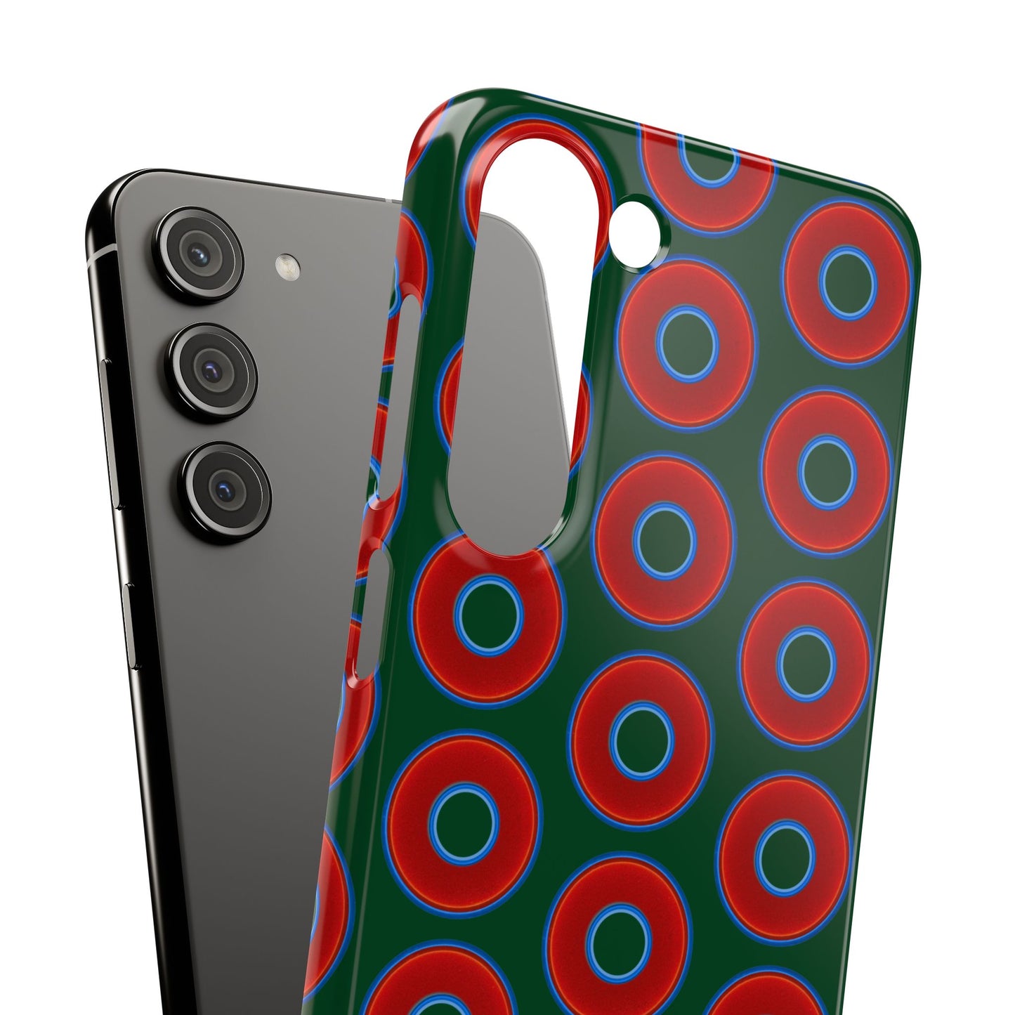 Lumpy Donut Snap Case - red vivid donut print w/deep pond green background