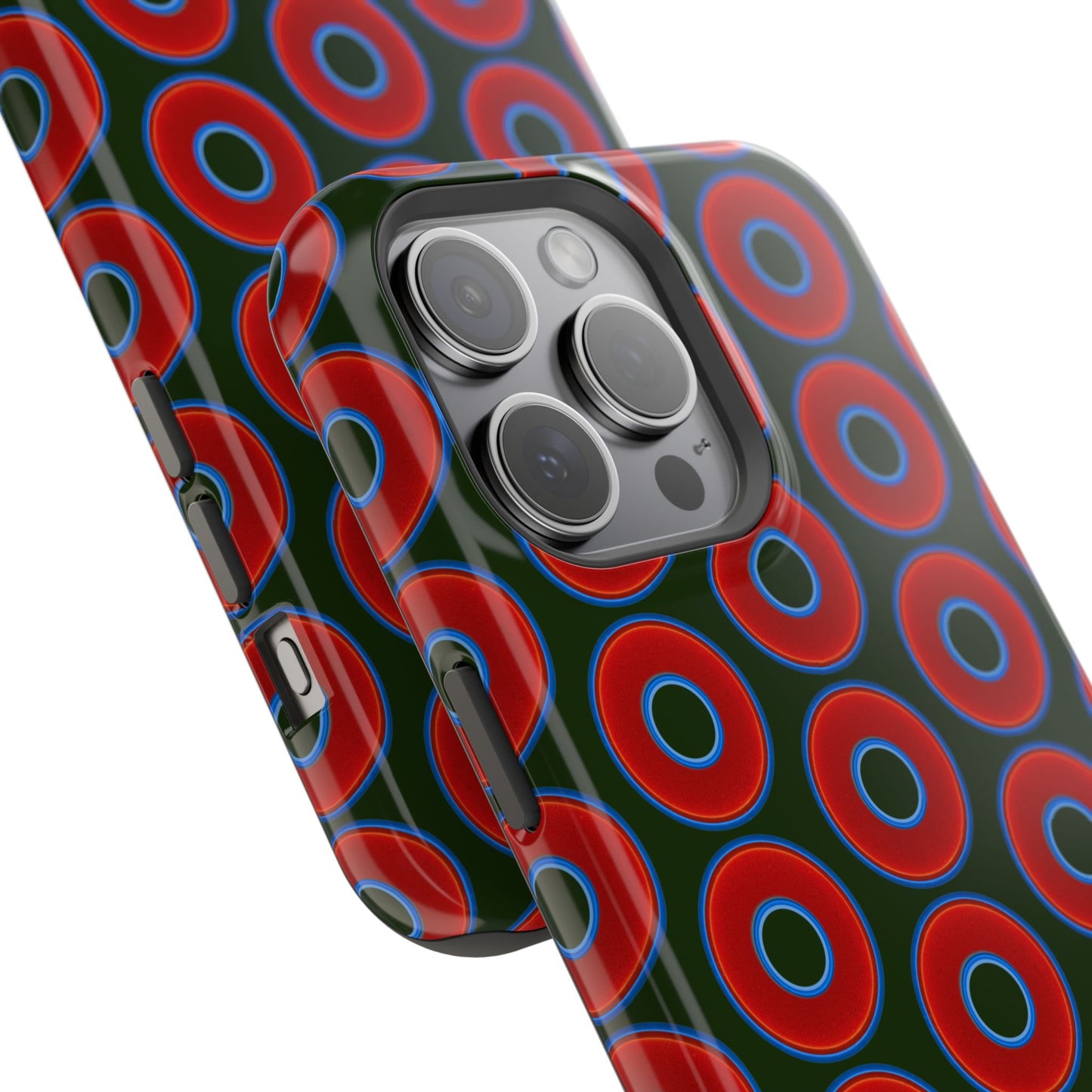 Magnetic Tough Donut Case - red vivid donut print w/deep forest green background