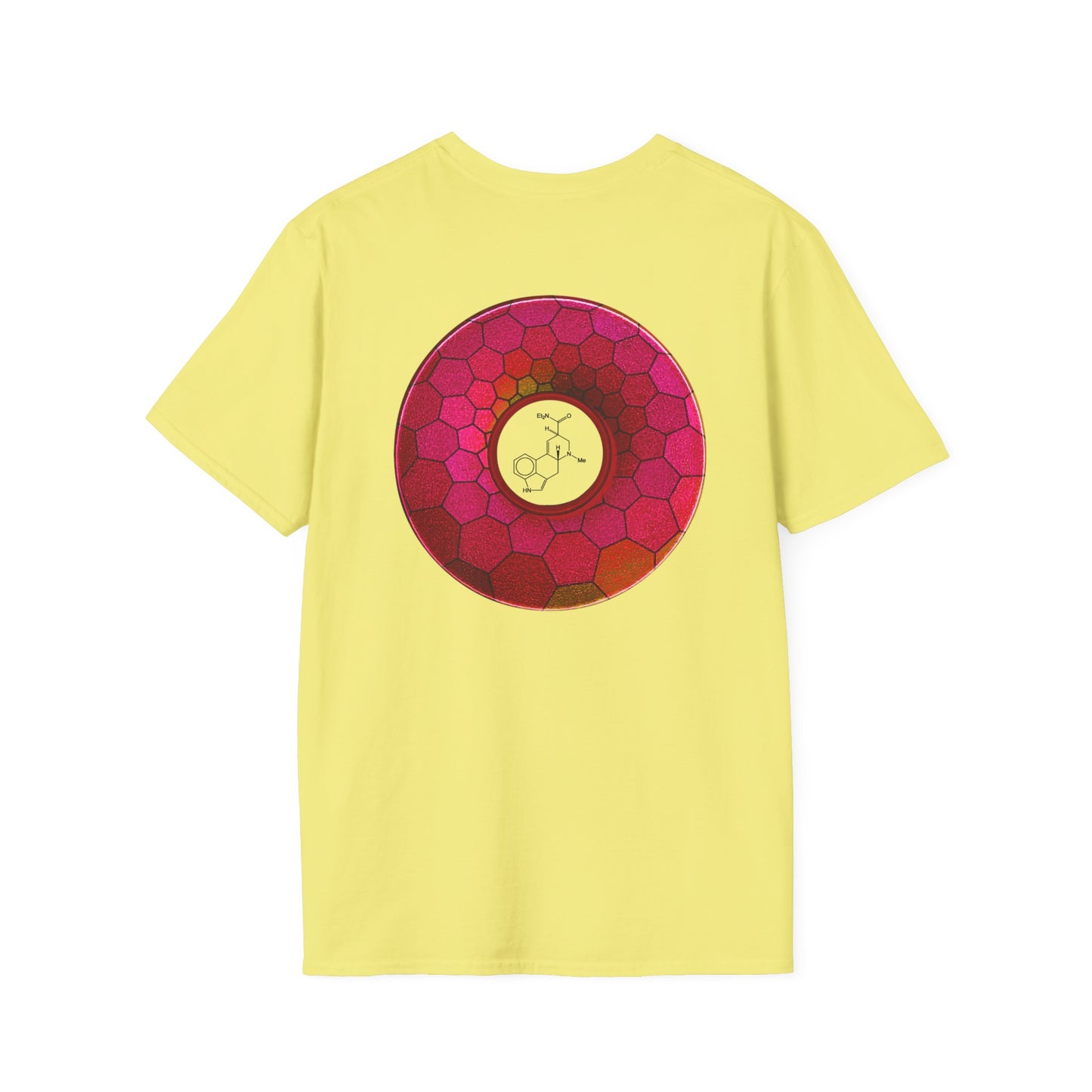 Classic Donut Tee - Unisex Soft-Style - "Dr. Albert Hofmann's Favorite Donut" - series 1.0  - variant 2 - magenta hexadonut