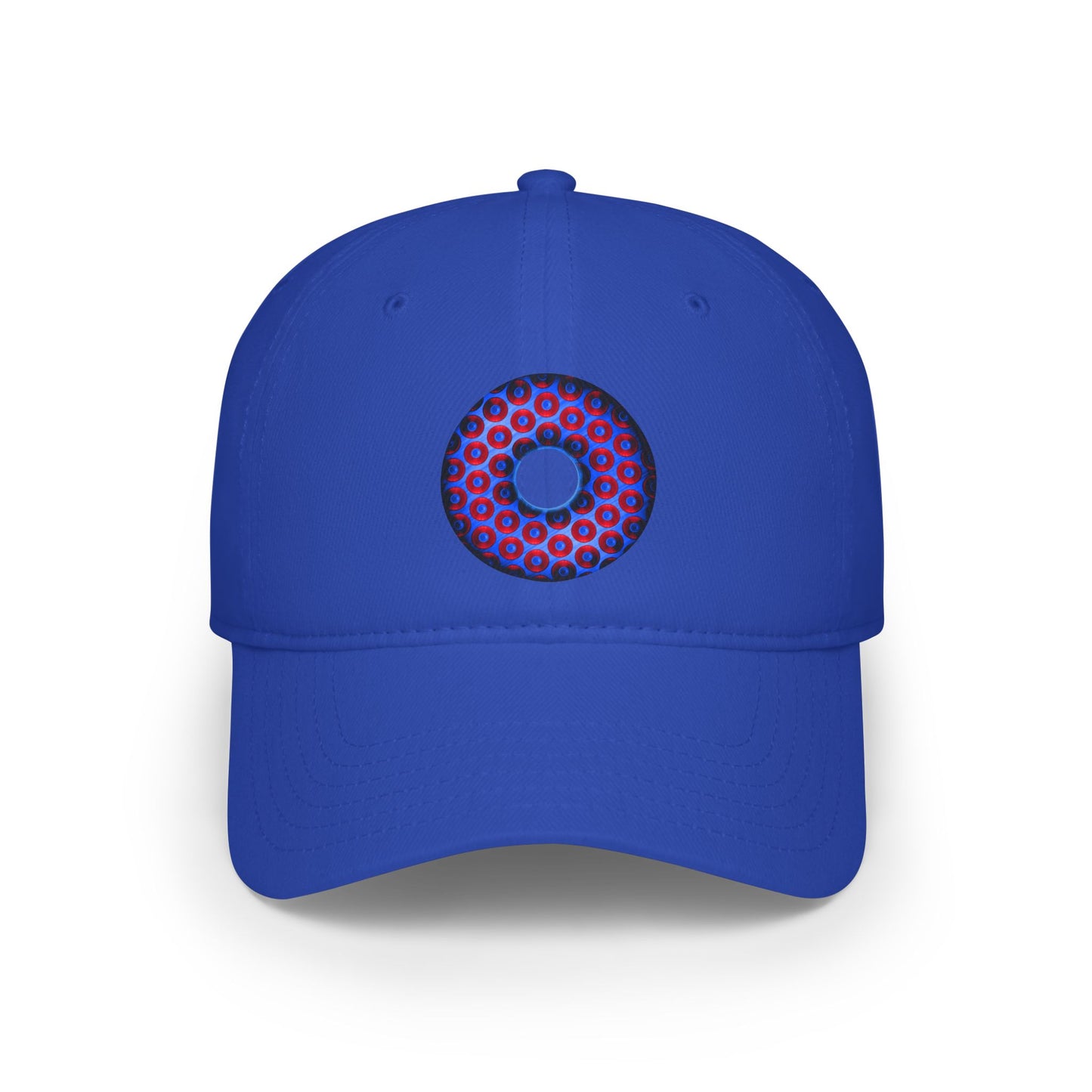 Lumpy Donut Baseball Cap - "Paradoxical Weathered Donut" - variant 2 - red/blue donuts donut w/