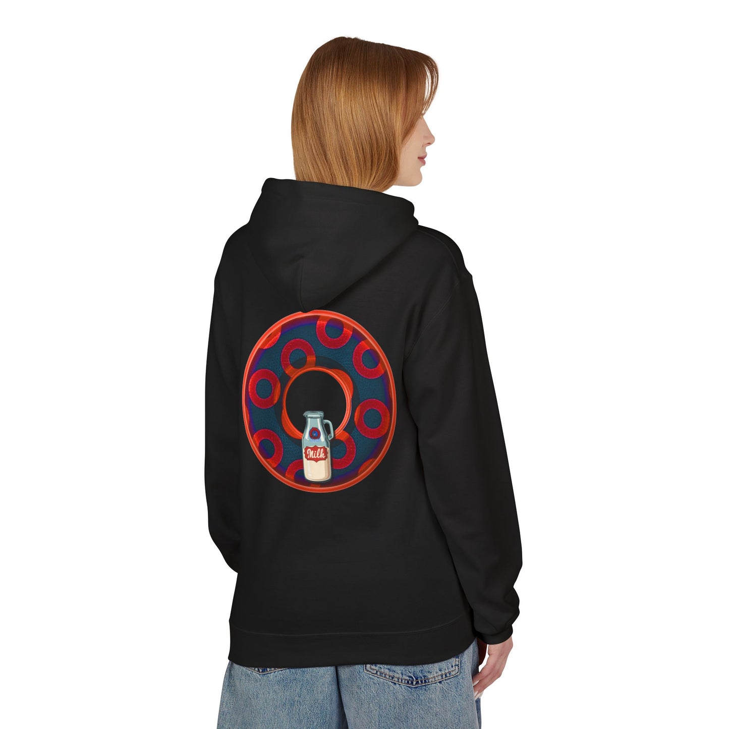 Fleece Harry Hoodies [Midweight Soft-style] - "Wooked Cream Dairy - YEMSG Donut" - navy blue/red rustic paradox donut - variant 3