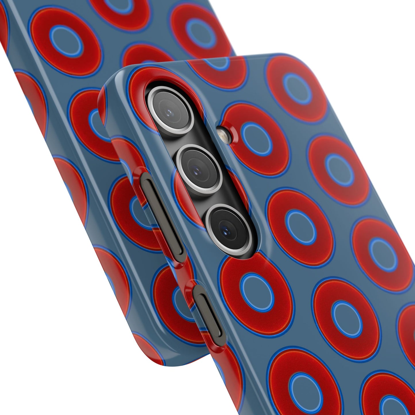Lumpy Donut Snap Case - red vivid donut print w/steel blue background