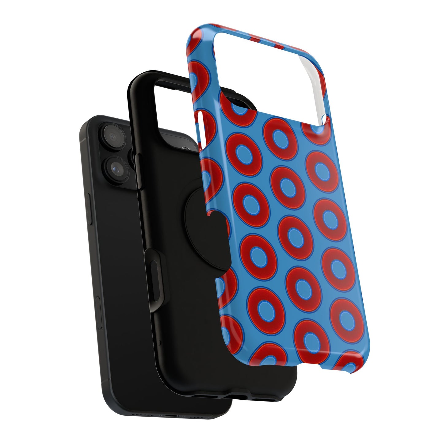 Impact-Resistant Lumpy Donut Case - red vivid donut print w/light steel blue background