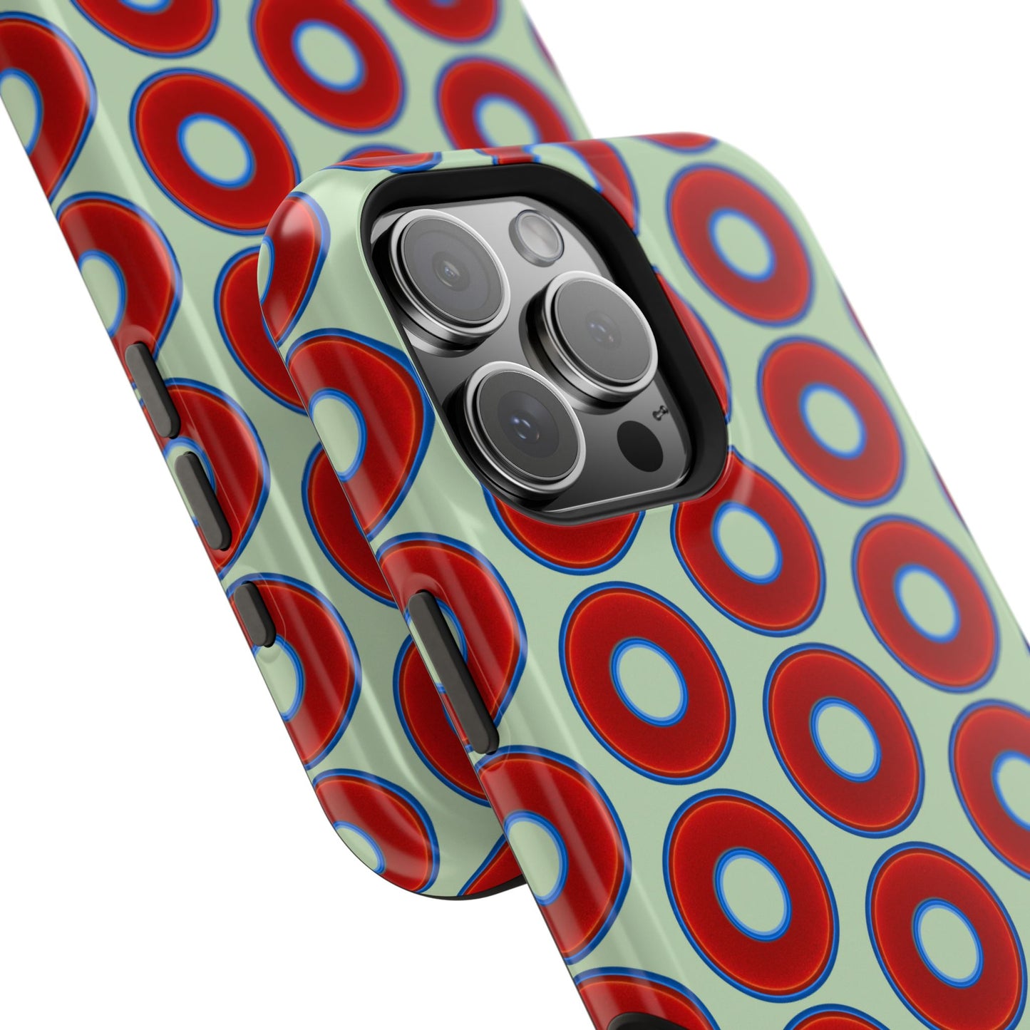 Magnetic Tough Donut Case - red vivid donut print w/seafoam green background