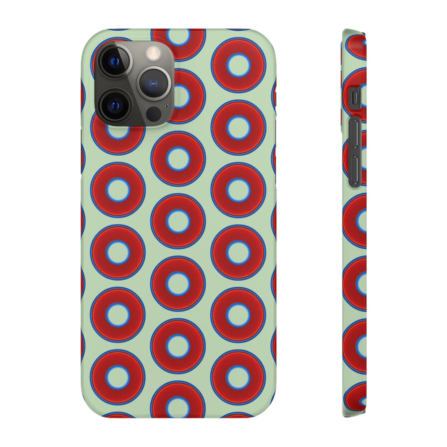 Lumpy Donut Snap Case - red vivid donut print w/seafoam green background