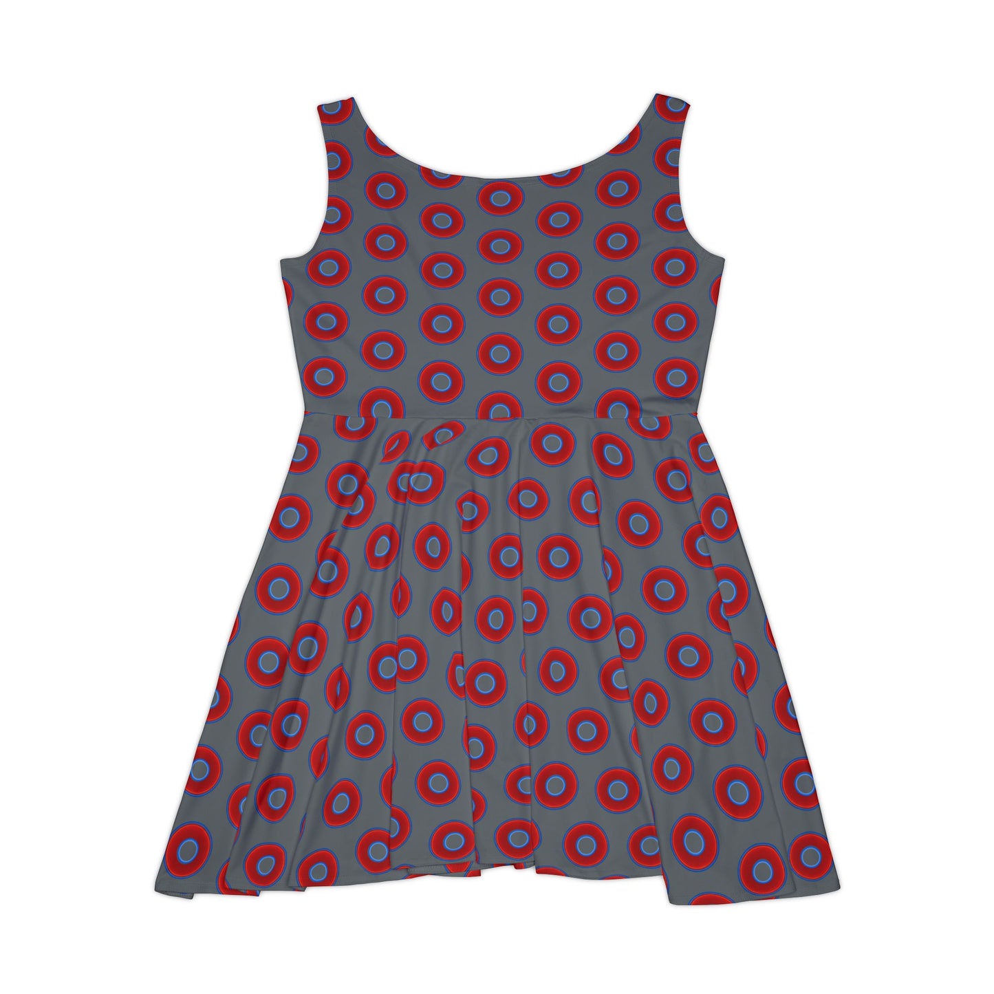 Women's Skater Donut Dress - vivid red donut print w/dark gray background