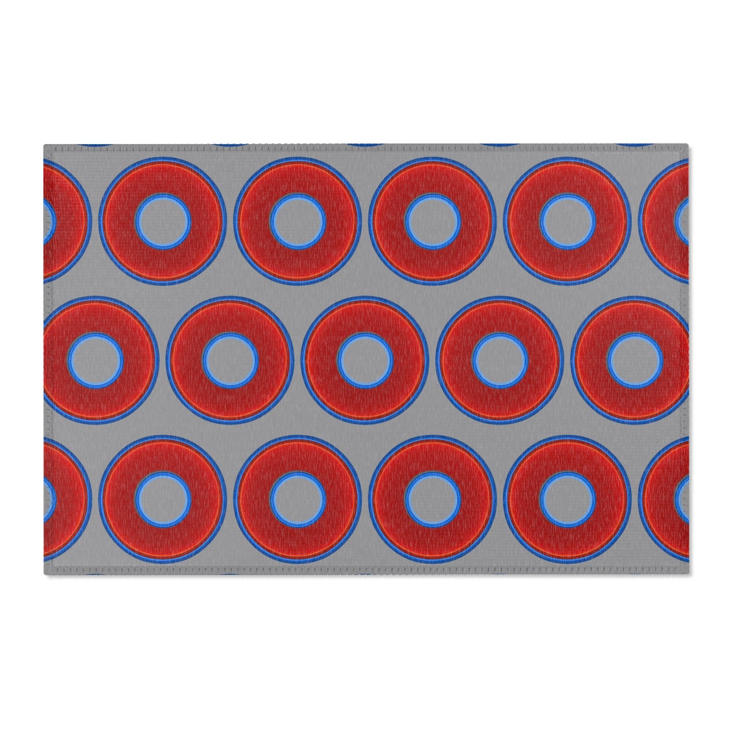 Lumpy Donut Print Rug - choice of 3 sizes - vivid red donut print w/gray background