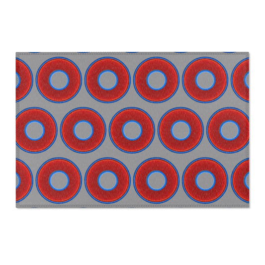 Lumpy Donut Print Rug - choice of 3 sizes - vivid red donut print w/gray background