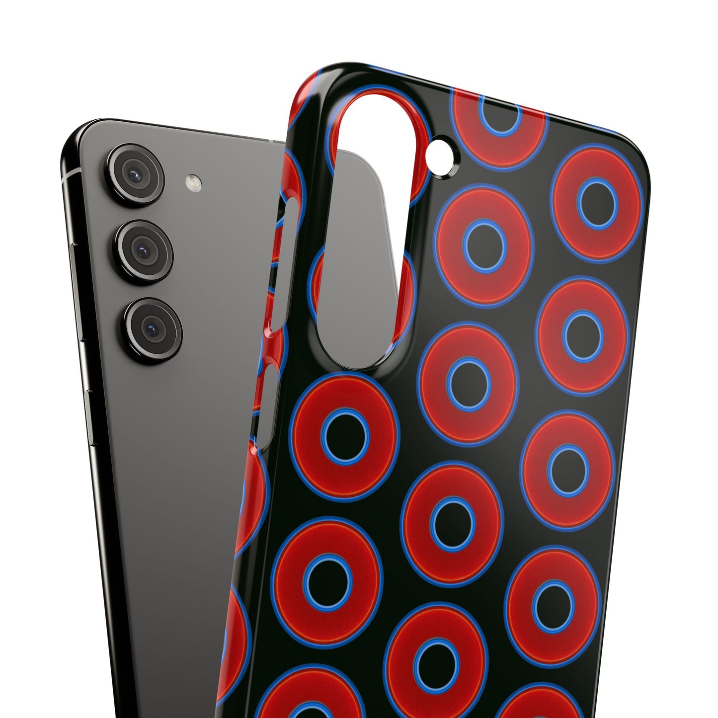 Lumpy Donut Snap Case - red vivid donut print w/midnight moss green background